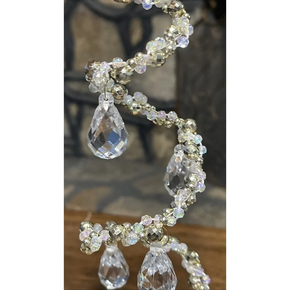 Lot Of 2 Twisted Gold Clear Hanging Beads Christmas Ornaments PLASTIC Elegant 8